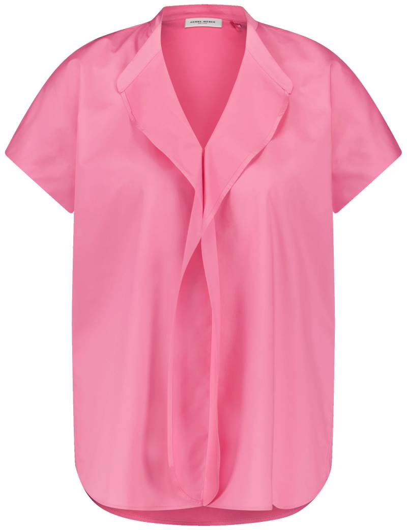 GERRY WEBER Damen Kurzarmbluse mit Volant 66cm V-Ausschnitt Baumwolle Pink, 42 von Gerry Weber