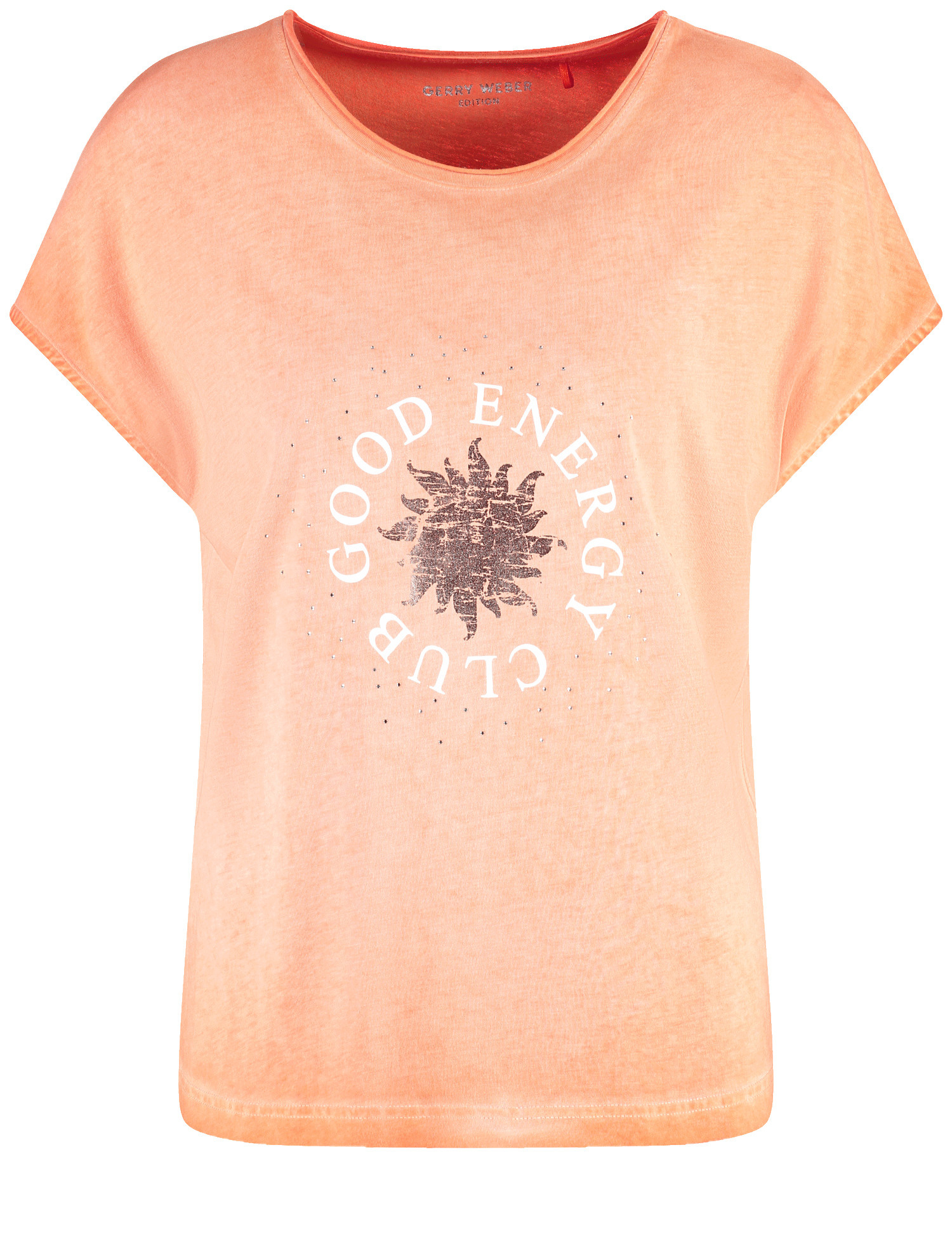 GERRY WEBER Damen Kurzarmshirt mit Wording-Print 62cm Rundhals Baumwolle Orange, 46 von Gerry Weber