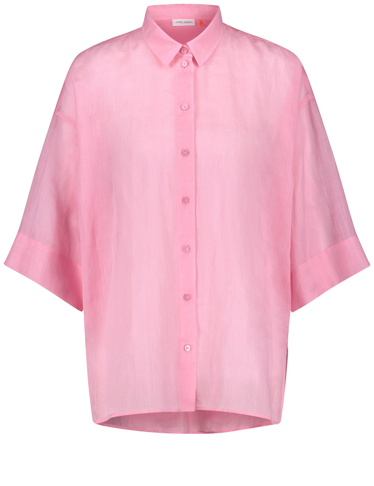 GERRY WEBER Damen Lässige Oversize-Bluse 68cm 3/4 Arm Hemdkragen Ramie Pink, 42 von Gerry Weber