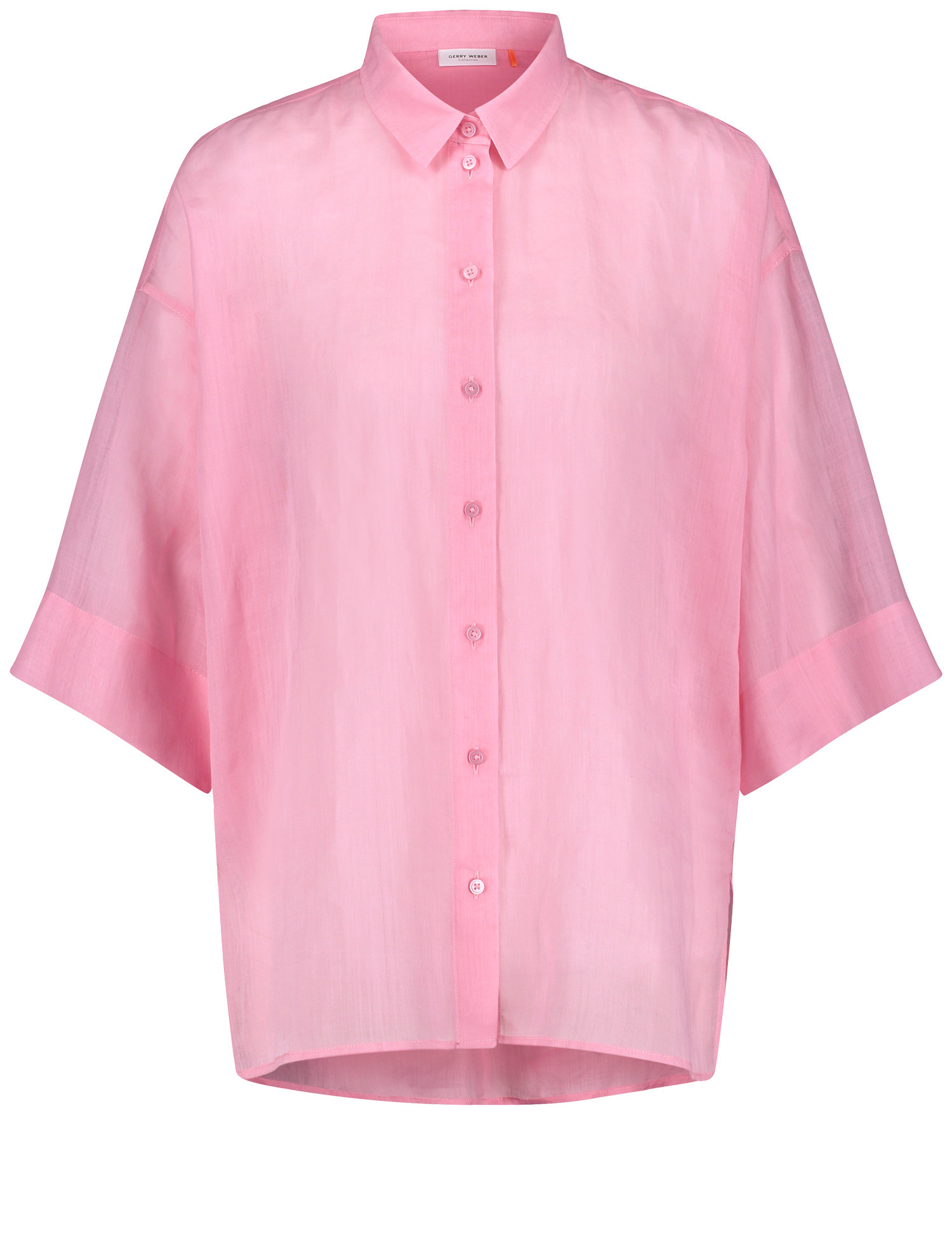 GERRY WEBER Damen Lässige Oversize-Bluse 68cm 3/4 Arm Hemdkragen Ramie Pink, 44 von Gerry Weber