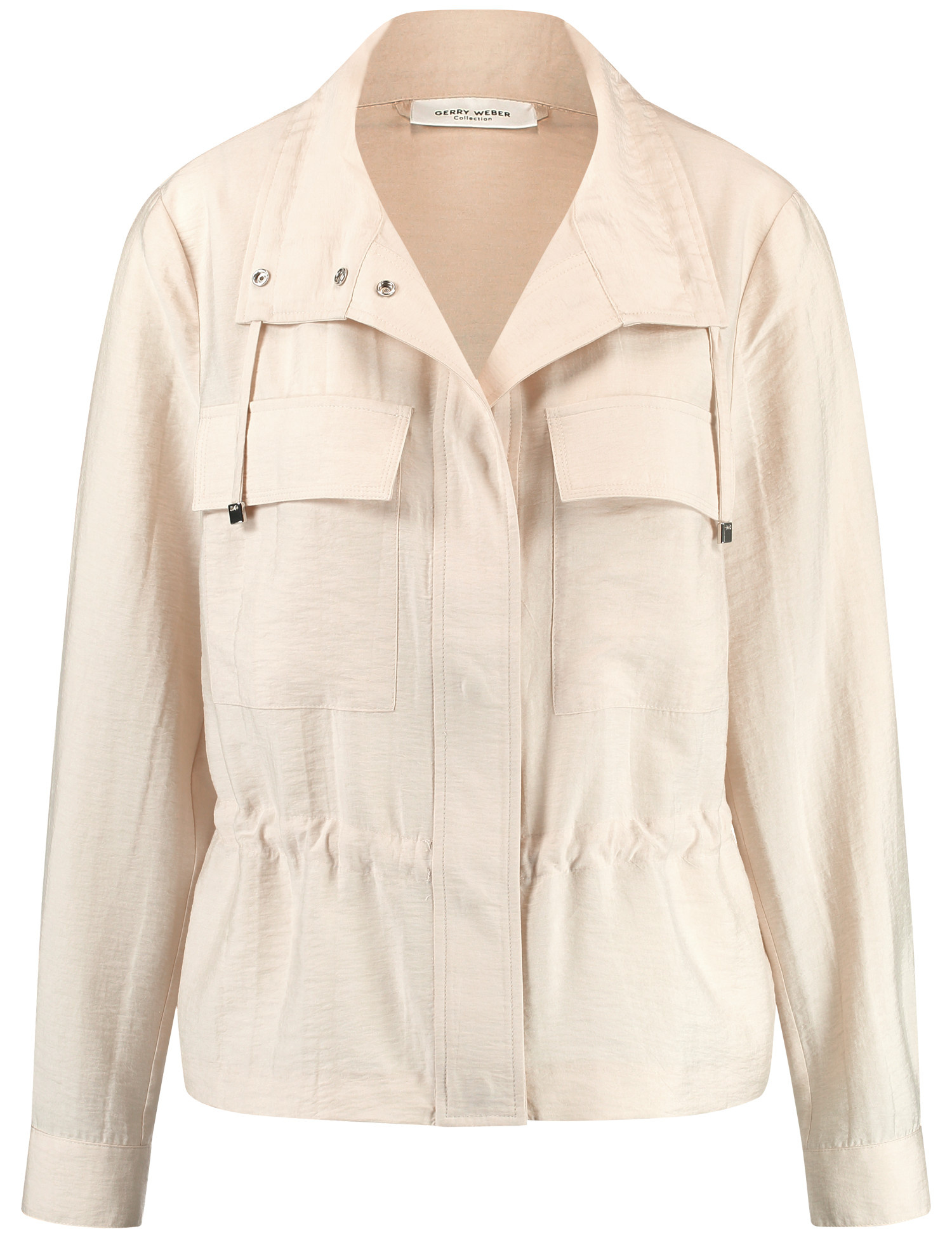 GERRY WEBER Damen Leichte Blazerjacke mit Tunnelband 60cm Langarm Stehkragen Viskose Druckknopfverschluss Beige, 48 von Gerry Weber