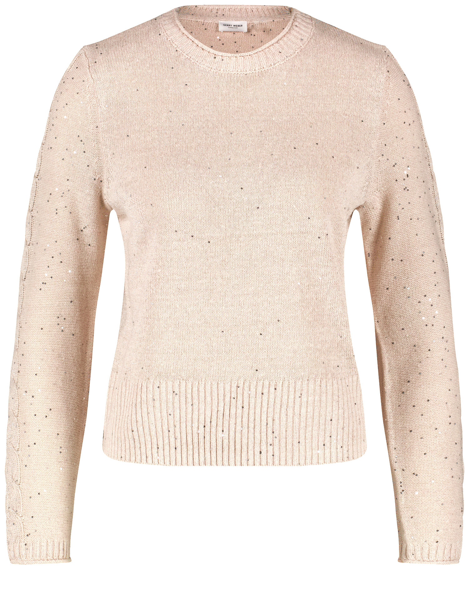 GERRY WEBER Damen Leinenpullover mit Paillettenzier Langarm Rundhals Beige, 44 von Gerry Weber