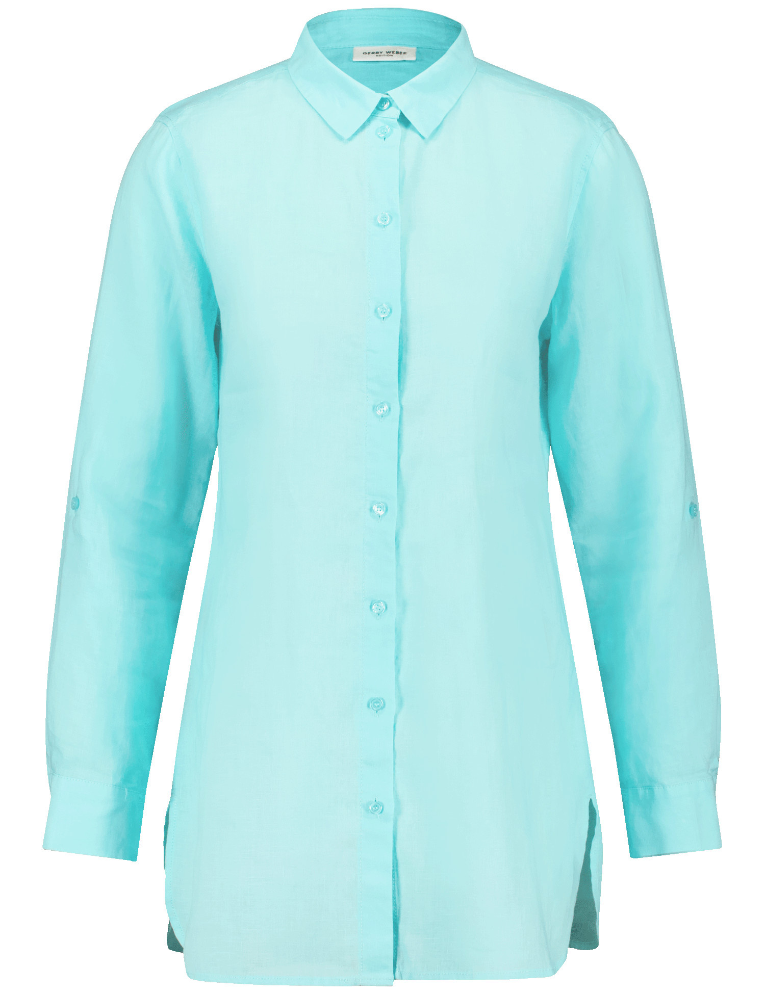 GERRY WEBER Damen Longbluse aus Leinen 78cm Langarm Hemdkragen Blau, 38 von Gerry Weber