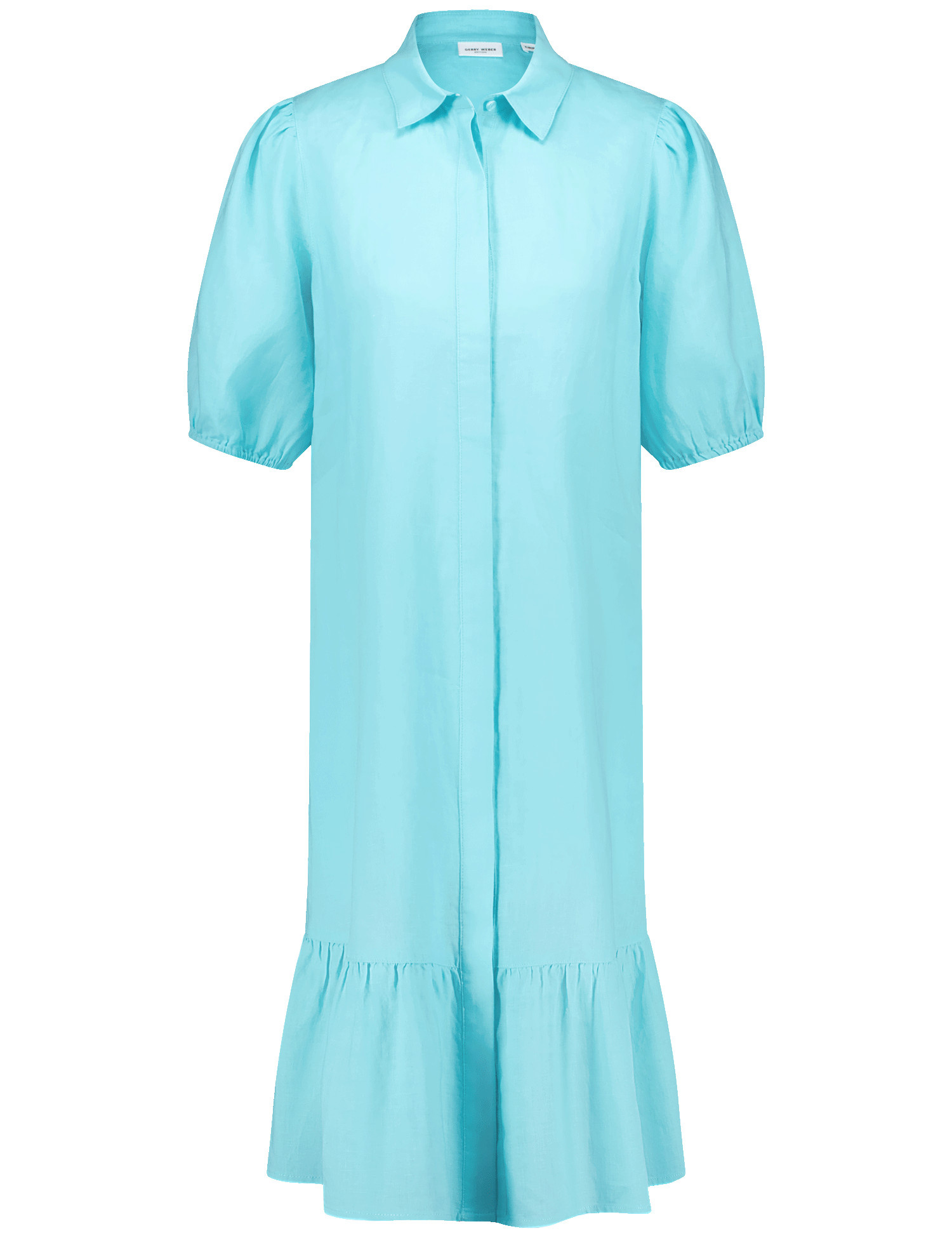 GERRY WEBER Damen Modisches Blusenkleid aus Leinen Halber Arm Hemdkragen Blau, 46 von Gerry Weber