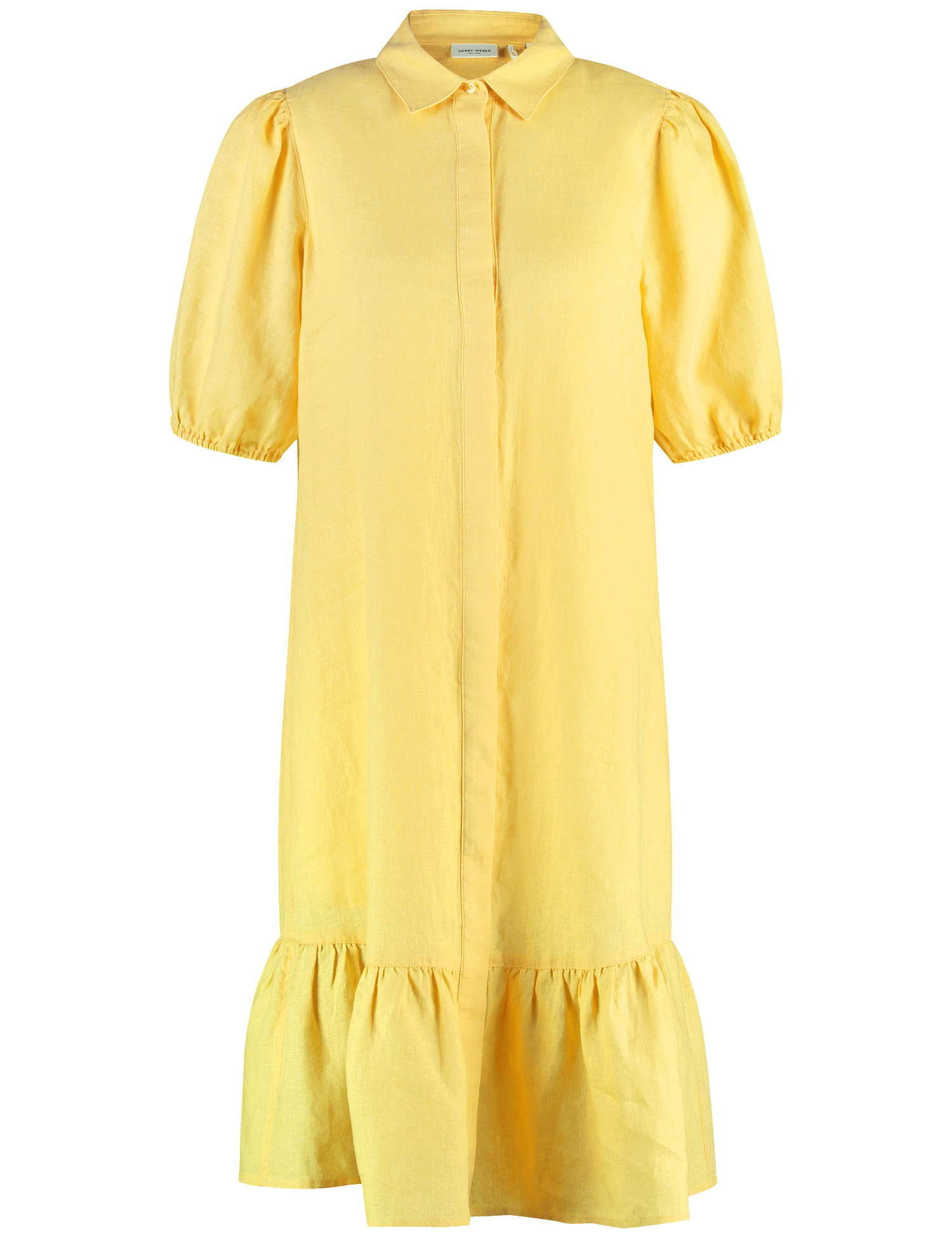 GERRY WEBER Damen Modisches Blusenkleid aus Leinen Halber Arm Hemdkragen Gelb, 34 von Gerry Weber