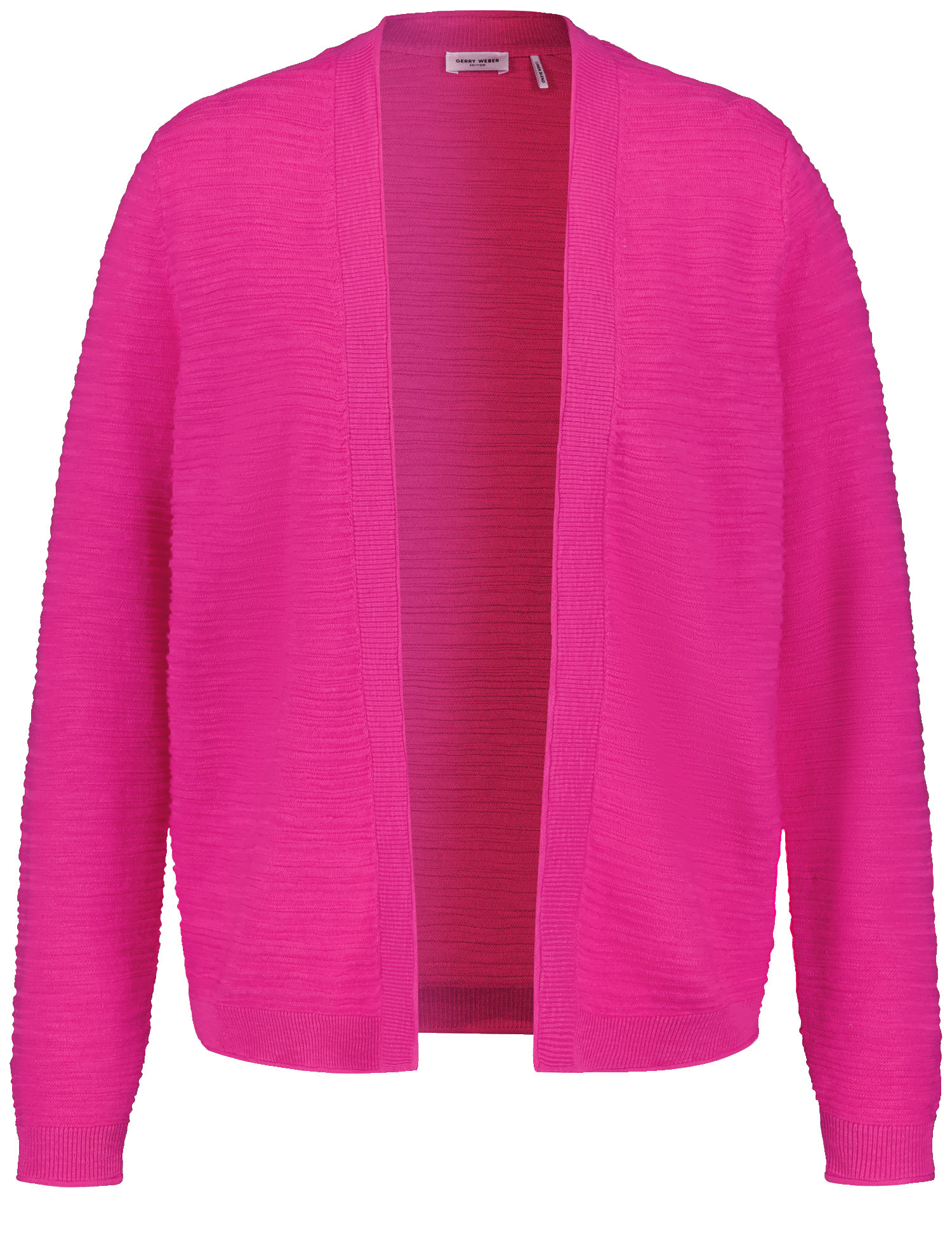 GERRY WEBER Damen Offene Strickjacke aus Baumwoll-Leinen 58cm Langarm Ohne Kragen Baumwolle Pink, 42 von Gerry Weber