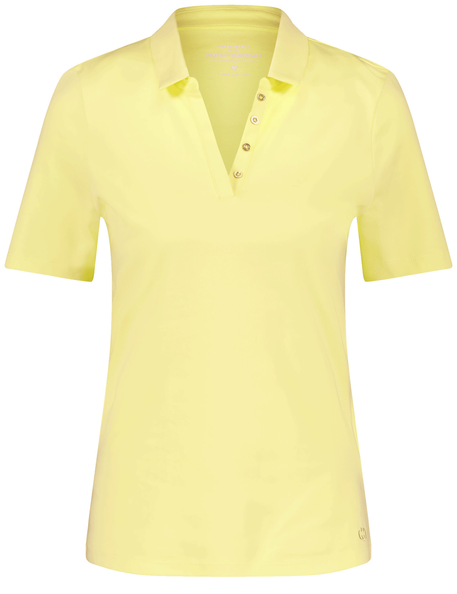 GERRY WEBER Damen Poloshirt aus Baumwolle 64cm Kurzarm Polokragen Gelb, 46 von Gerry Weber