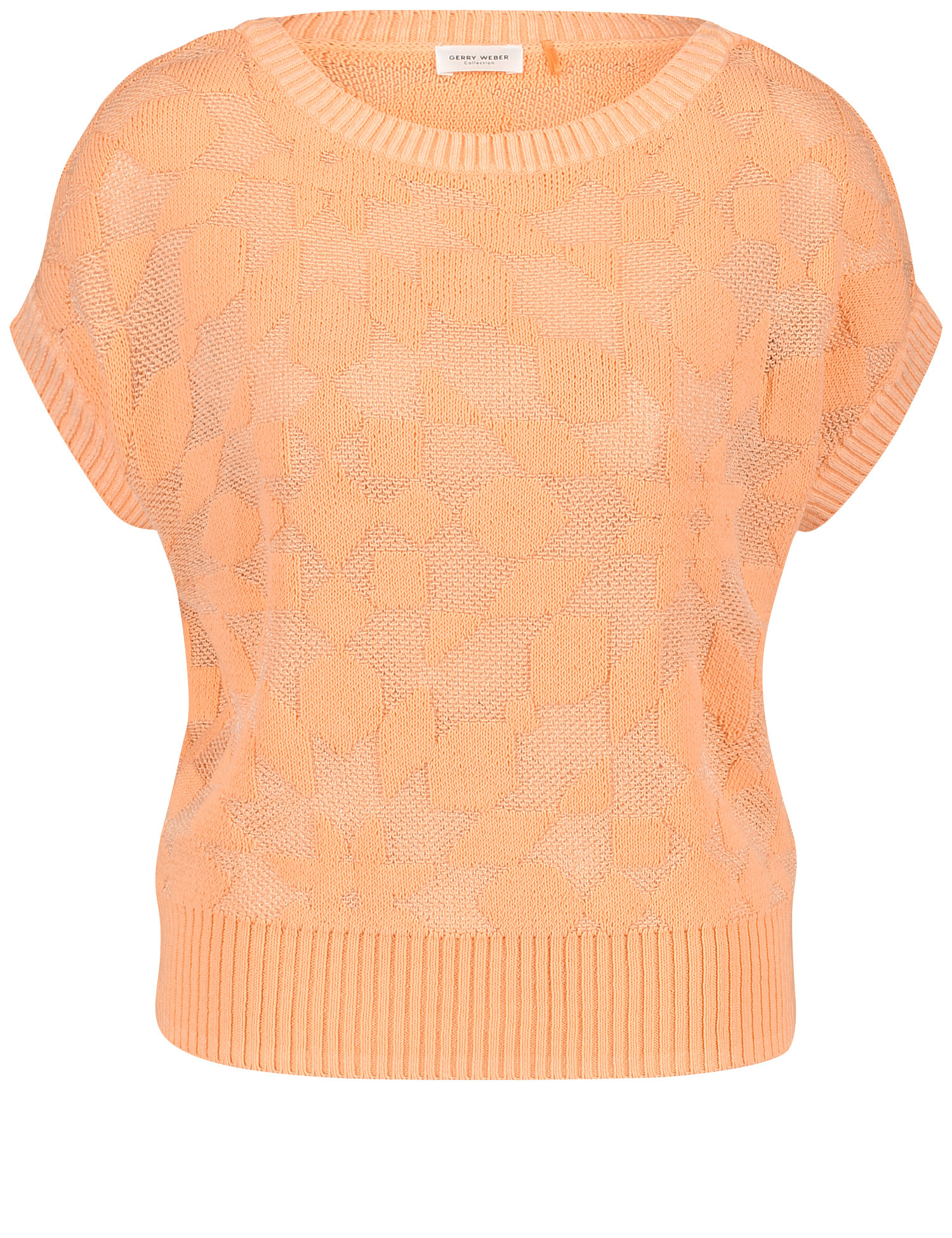 GERRY WEBER Damen Pullunder mit Strickmuster 54cm Kurzarm Rundhals Baumwolle Orange, 44 von Gerry Weber