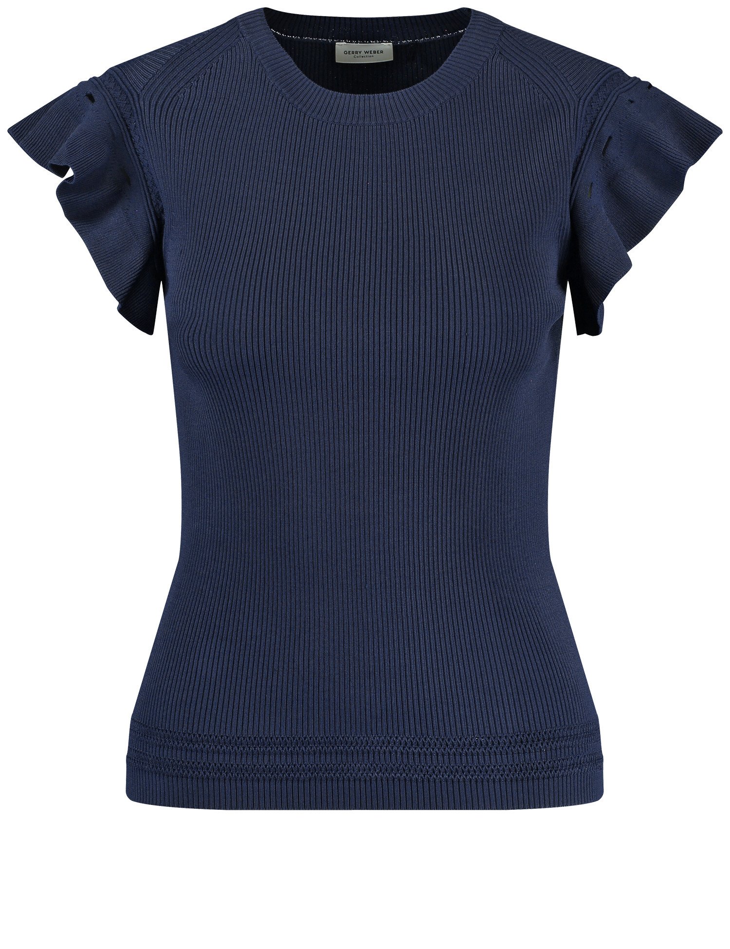 GERRY WEBER Damen Stricktop mit Rüschenärmeln 54cm Flügelärmel Turtleneck Viskose Blau, 46 von Gerry Weber