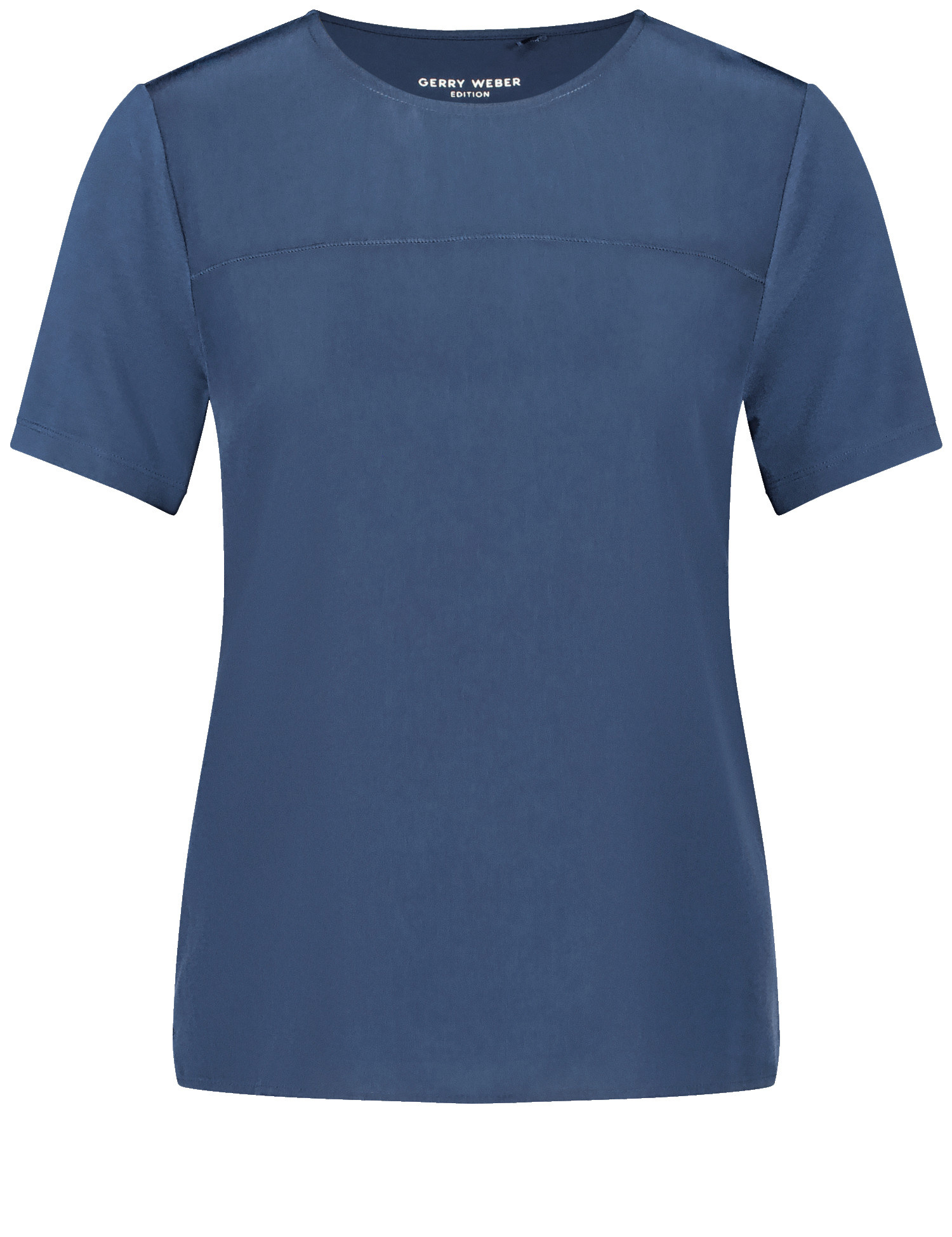 GERRY WEBER Damen T-Shirt mit Material-Patch 62cm Kurzarm Rundhals Viskose Blau, 34 von Gerry Weber