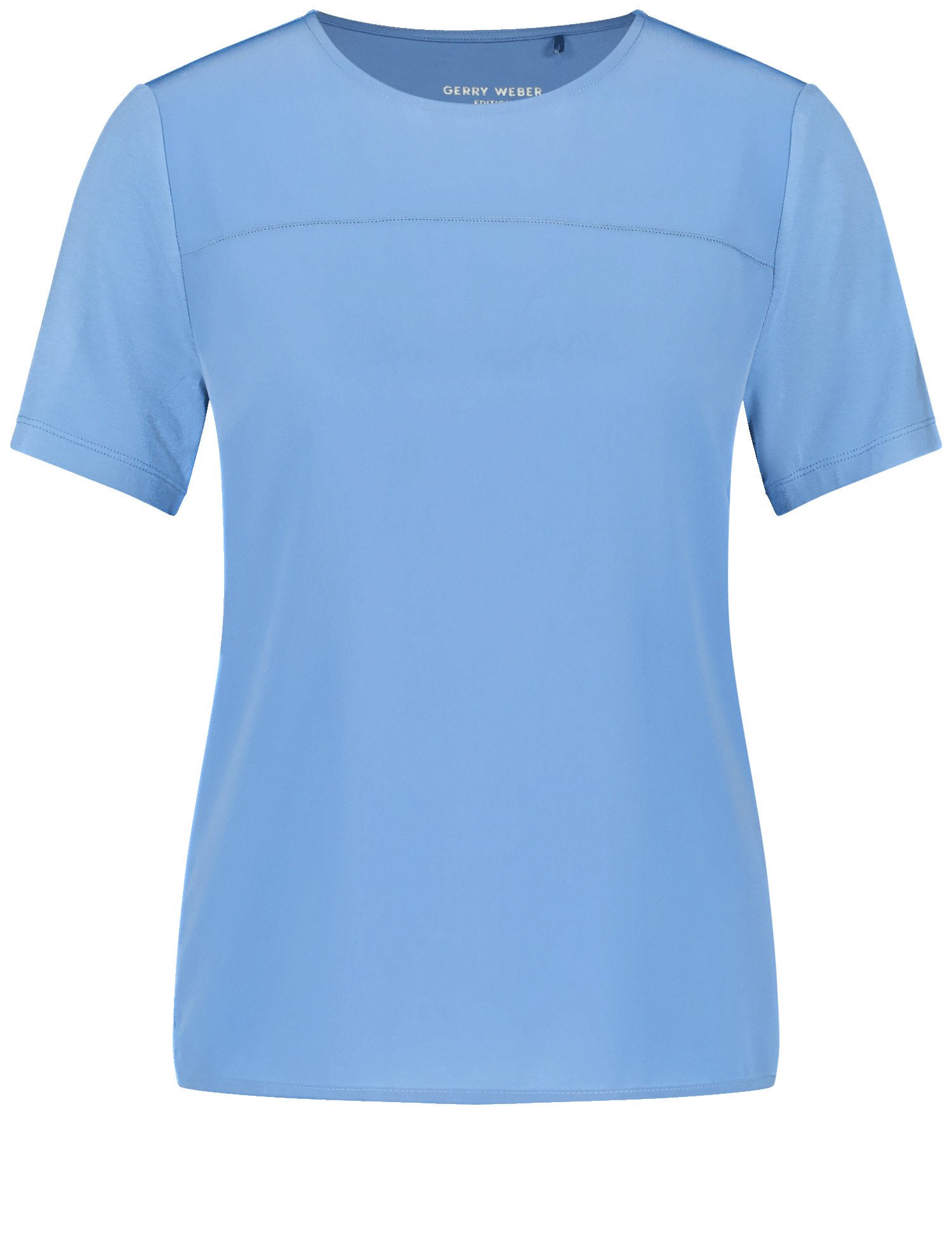 GERRY WEBER Damen T-Shirt mit Material-Patch 62cm Kurzarm Rundhals Viskose Blau, 34 von Gerry Weber