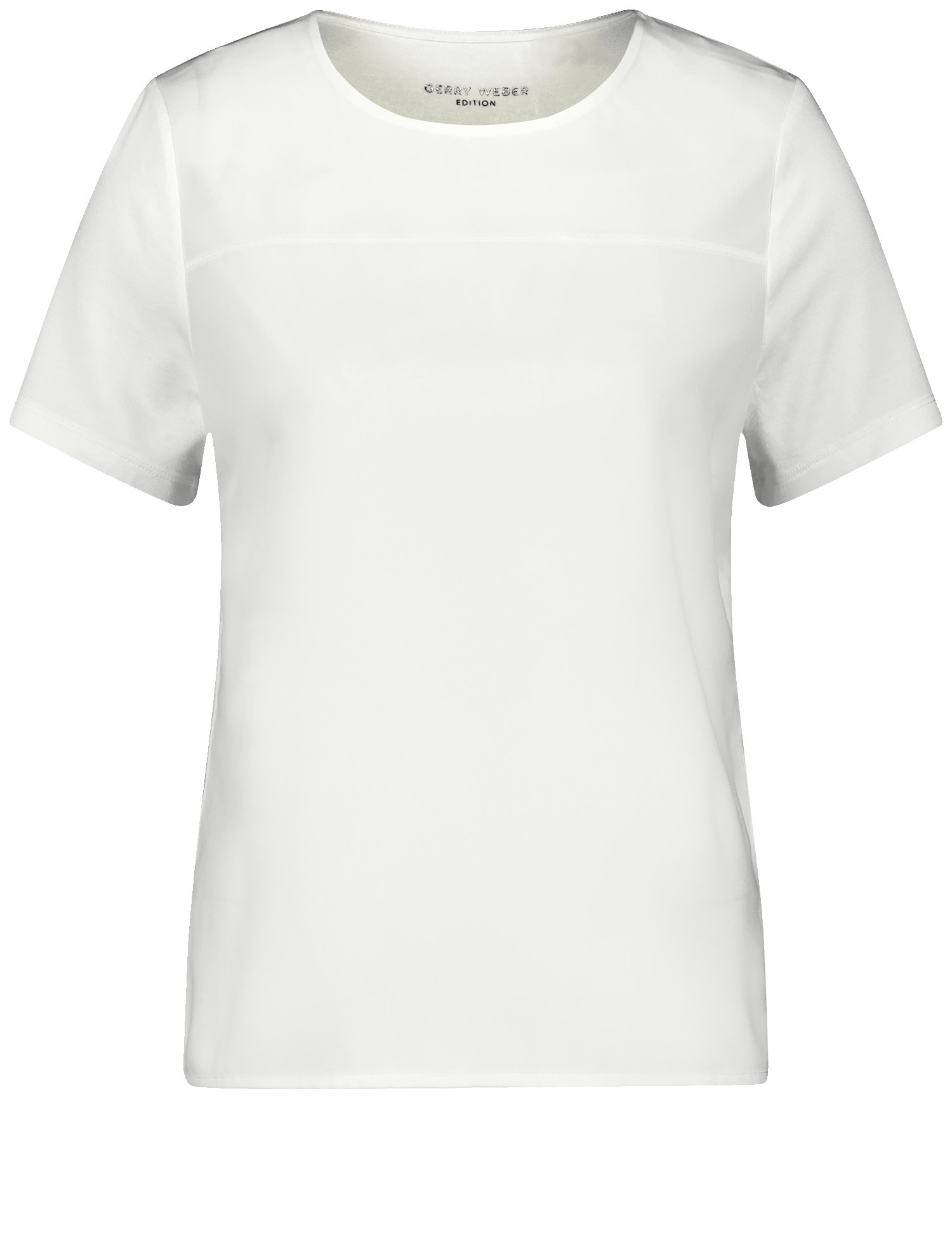 GERRY WEBER Damen T-Shirt mit Material-Patch 62cm Kurzarm Rundhals Viskose Weiss, 42 von Gerry Weber