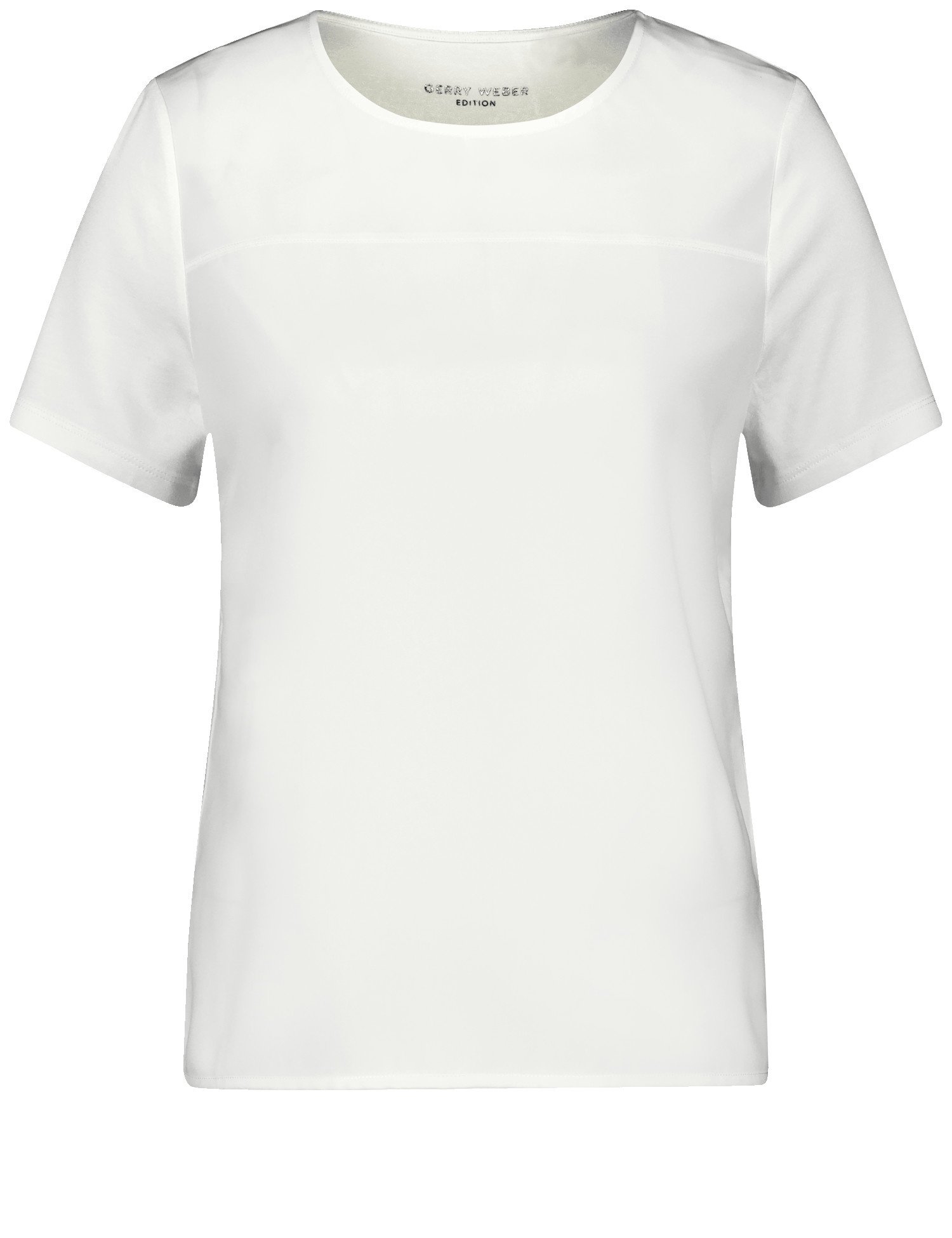 GERRY WEBER Damen T-Shirt mit Material-Patch 62cm Kurzarm Rundhals Viskose Weiss, 48 von Gerry Weber