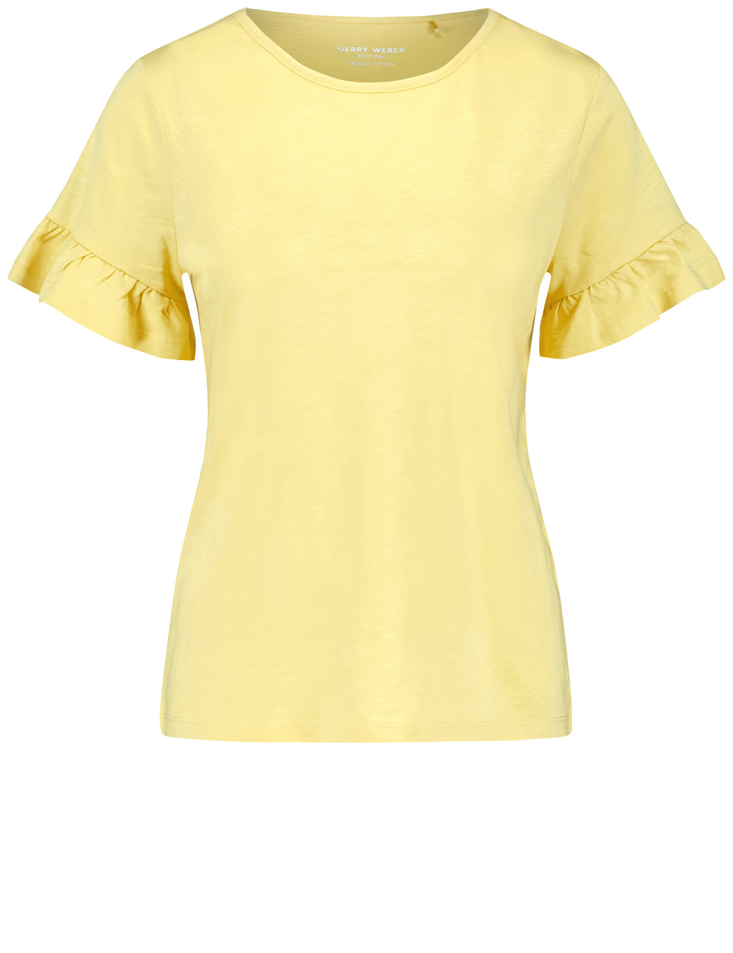 GERRY WEBER Damen T-Shirt mit leichten Trompetenärmeln 62cm Kurzarm Rundhals Baumwolle Gelb, 38 von Gerry Weber