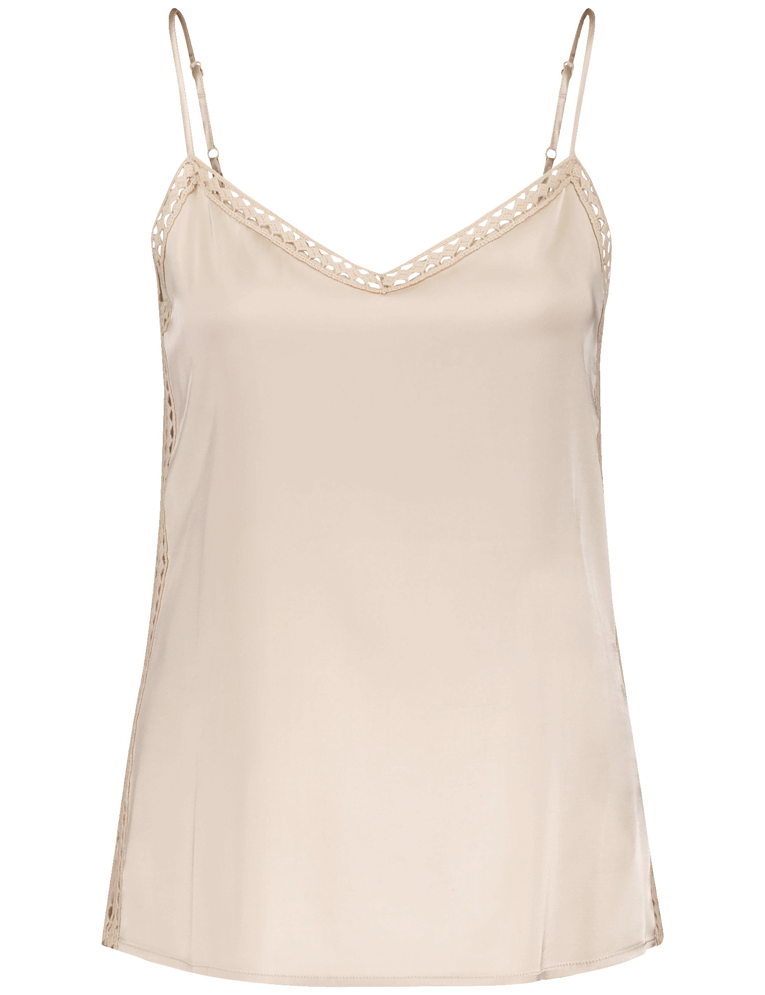 GERRY WEBER Damen Top mit Material-Patch 62cm Ärmellos V-Ausschnitt Baumwolle Beige, 44 von Gerry Weber