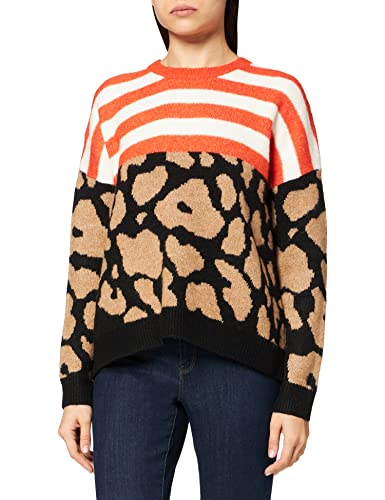 Gerry Weber Damen Pullover mit Mustermix Langarm, Ärmelbündchen, überschnittene Schultern Animal-Print, Gemustert, gestreift Braun/Rot/Orange Patch 46 von Gerry Weber