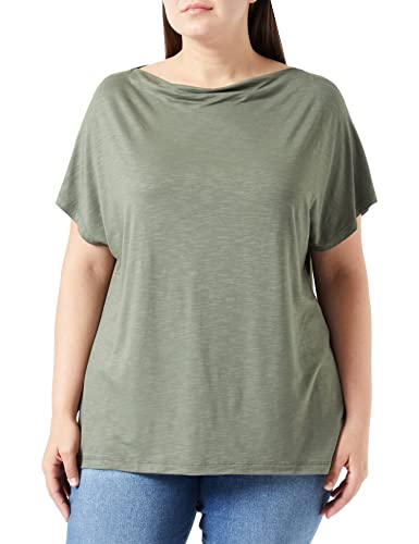 Gerry Weber Damen Kurzarmshirt mit Wasserfallausschnitt Kurzarm, überschnittene Schultern, weiter Arm unifarben, Melange Olive 40 von Gerry Weber