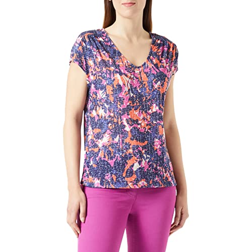 Gerry Weber Damen Gemustertes Kurzarmshirt Kurzarm T-Shirt 1/2 Arm Kurzarmshirt floral, Gemustert Blau/Lila/Pink Druck 48 von Gerry Weber