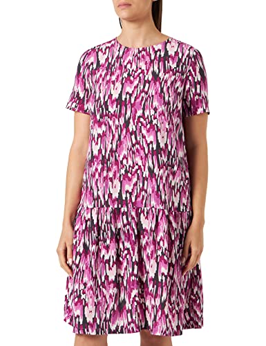 Gerry Weber Damen Gemustertes Kleid mit schwingendem Rockteil Kurzarm Gemustert knieumspielend Lila/Pink/Schwarz Druck 42 von Gerry Weber