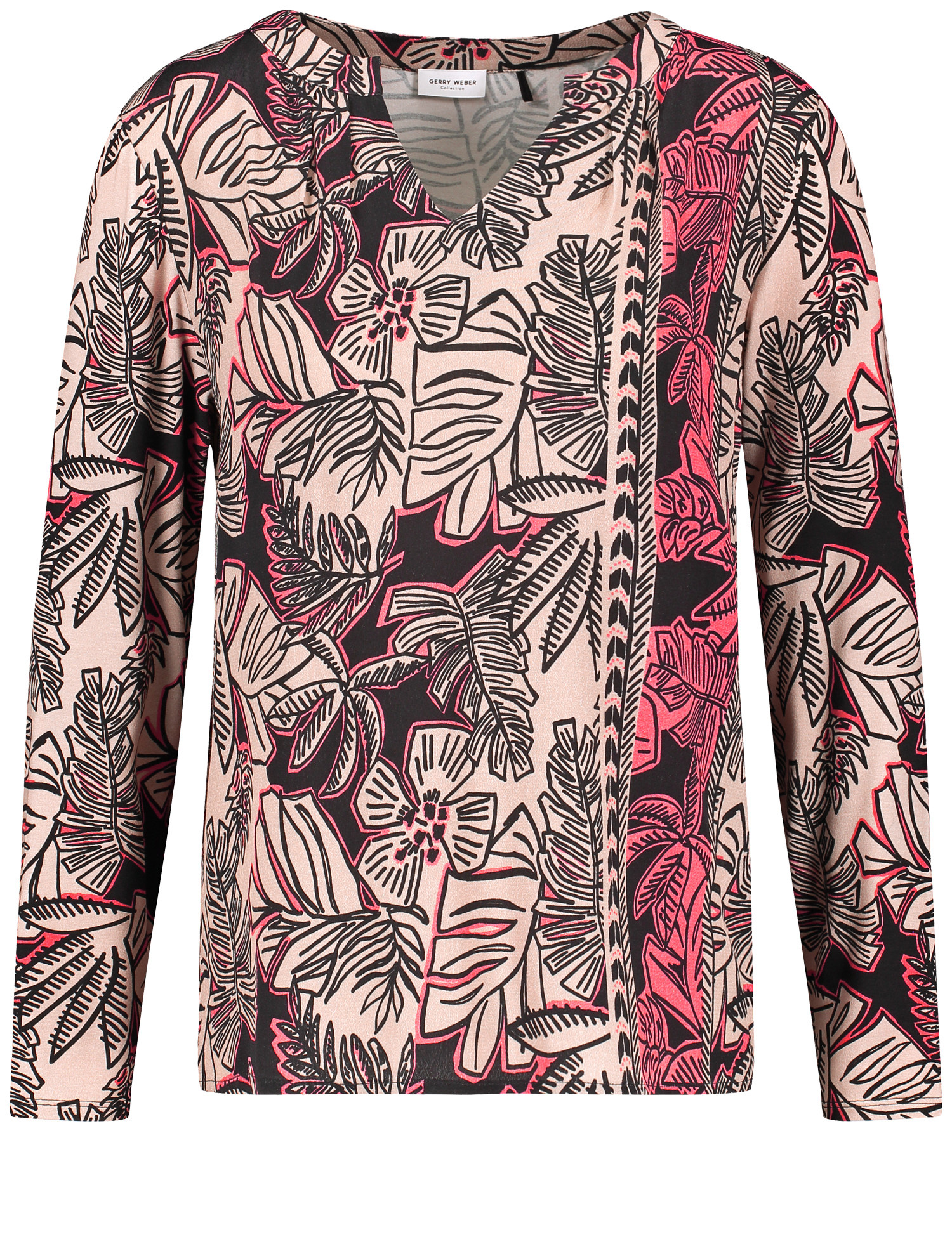GERRY WEBER Damen Langarmshirt mit tropischem Print 62cm V-Ausschnitt Viskose Mehrfarbig gemustert, 40 von Gerry Weber