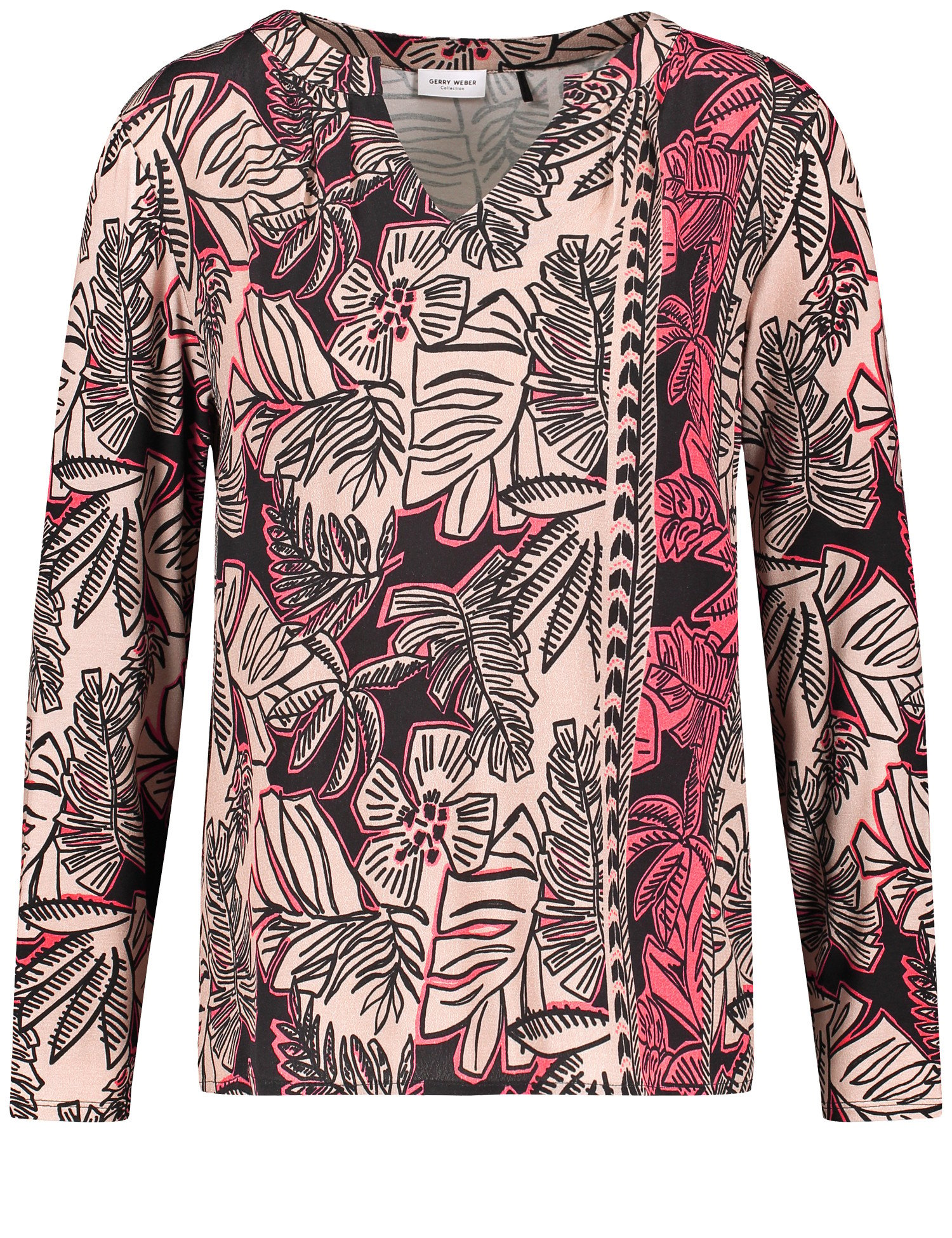 GERRY WEBER Damen Langarmshirt mit tropischem Print 62cm V-Ausschnitt Viskose Mehrfarbig gemustert, 44 von Gerry Weber