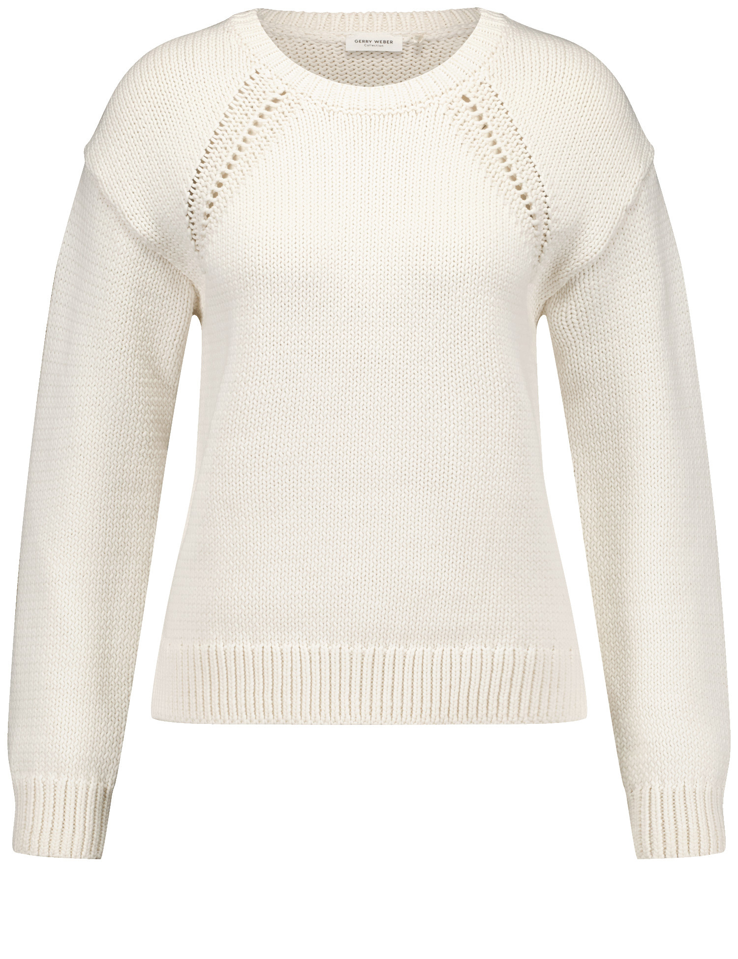 GERRY WEBER Damen Moderner Strickpullover mit Lochstrickdetails Langarm Rundhals Baumwolle Weiss, 36 von Gerry Weber