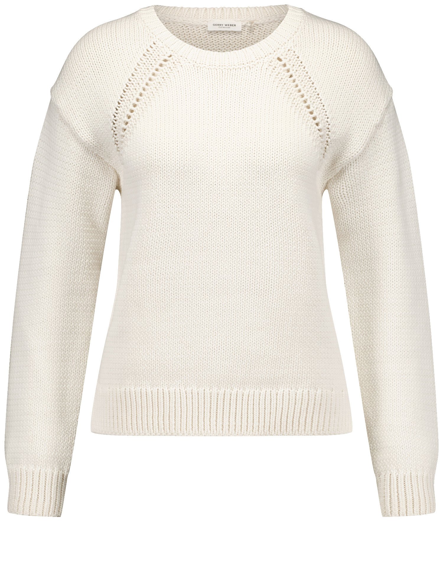 GERRY WEBER Damen Moderner Strickpullover mit Lochstrickdetails Langarm Rundhals Baumwolle Weiss, 42 von Gerry Weber