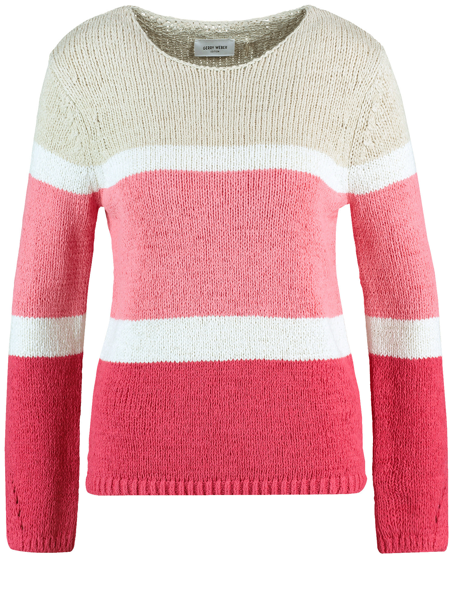 GERRY WEBER Damen Pullover mit Struktur-Strick und Colourblocking Langarm Rundhals Baumwolle Pink gestreift, 44 von Gerry Weber