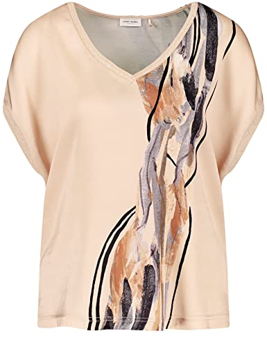 Gerry Weber Damen Gemustertes Blusenshirt mit Strick-Detail Kurzarm, weiter Arm, überschnittene Schultern Gemustert Ecru/Weiss/Schwarz Druck 46 von Gerry Weber