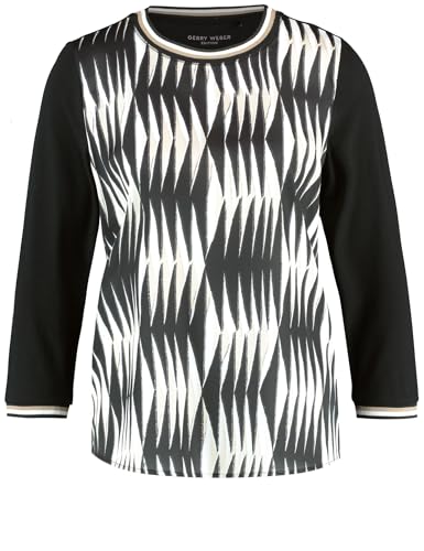 Gerry Weber Damen 3/4 Arm Blusenshirt mit Material-Patch 3/4 Arm, Ärmelbündchen Frontprint, unifarben Ecru/Weiss/Schwarz Druck 42 von Gerry Weber