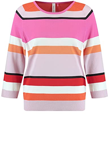 Gerry Weber Damen 3/4 Arm Pullover mit Colorblocking-Streifen 3/4 Arm, breite Rippenbündchen, Raglanarm gestreift Rot/Orange/Lila/Pink Ringel 34 von Gerry Weber