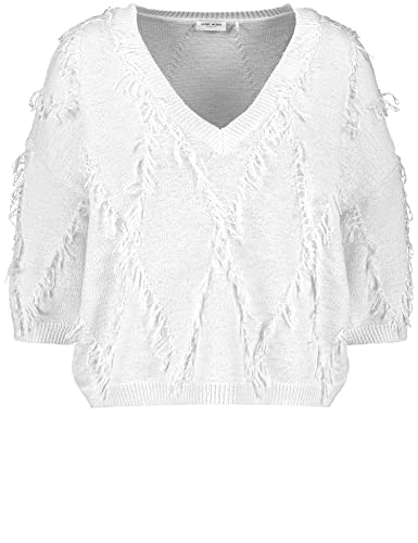 Gerry Weber Damen 3/4 Arm Pullover mit Fransendetail 3/4 Arm, breite Rippenbündchen, überschnittene Schultern unifarben Off-White 44 von Gerry Weber