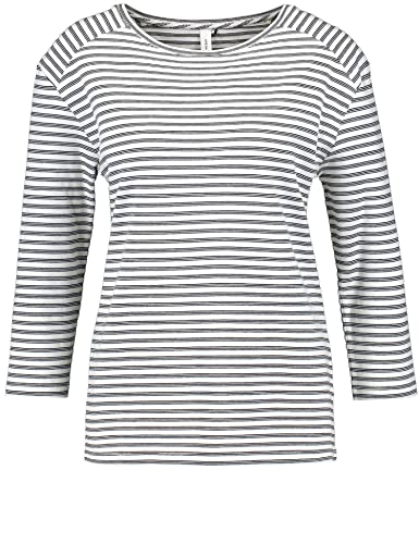 Gerry Weber Damen 3/4 Arm Shirt mit Ringeln überschnittene Schultern, 3/4 Arm gestreift Blau/Ecru/Weiss Ringel 48 von Gerry Weber