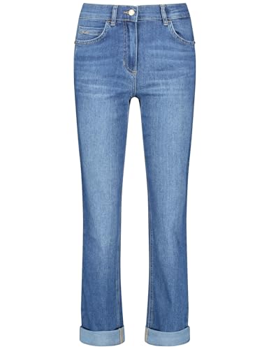 Gerry Weber Damen 5-Pocket Jeans Best4me Relaxed unifarben, Washed-Out-Effekt 7/8 Länge Blue Denim with use 42 von Gerry Weber