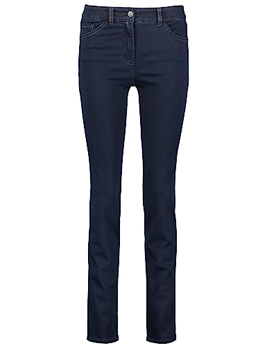 Gerry Weber Damen 5-Pocket Jeans Best4me Slimfit unifarben, Washed-Out-Effekt reguläre Länge Dark Blue Denim 38 von Gerry Weber