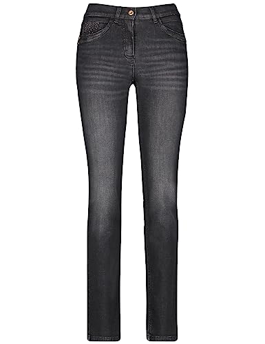 Gerry Weber Damen 5-Pocket Jeans Best4me Slimfit mit Steinchendekor unifarben, Washed-Out-Effekt reguläre Länge Black Denim mit use 38 von Gerry Weber