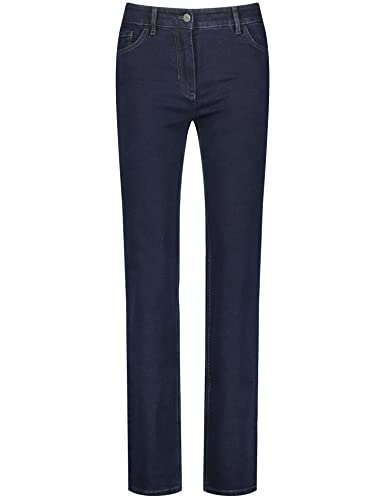 Gerry Weber Damen 5-Pocket Jeans Straight Fit unifarben reguläre Länge Dark Blue Denim 42 von Gerry Weber