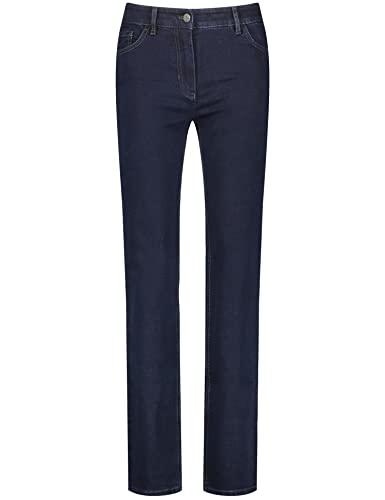 Gerry Weber Damen 5-Pocket Jeans Straight Fit unifarben reguläre Länge Dark Blue Denim 48 von Gerry Weber