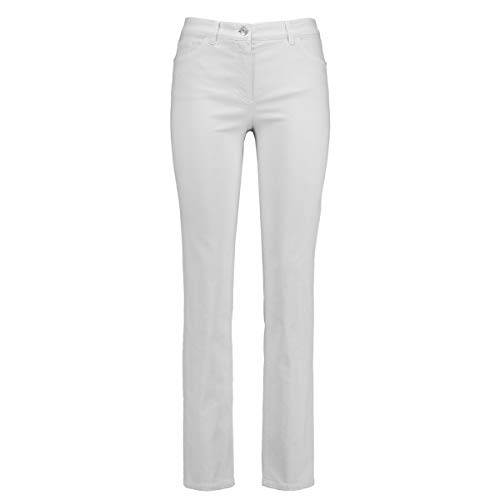 Gerry Weber Damen 5-Pocket Jeans Straight Fit Kurzgröße Hose Jeans lang unifarben, Used-Effekt Kurzgröße weiß/weiß 40S von Gerry Weber