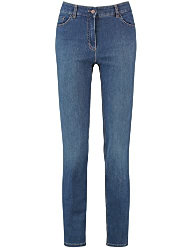 Gerry Weber Damen 5-Pocket Jeans Straight Fit unifarben reguläre Länge Dark Blue Denim mit use 38 von Gerry Weber