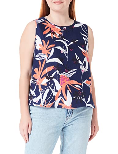 Gerry Weber Damen Ärmellose Leinenbluse mit geknöpftem Rücken ärmellos floral, Gemustert Blau/Rot/Orange Druck 46 von Gerry Weber