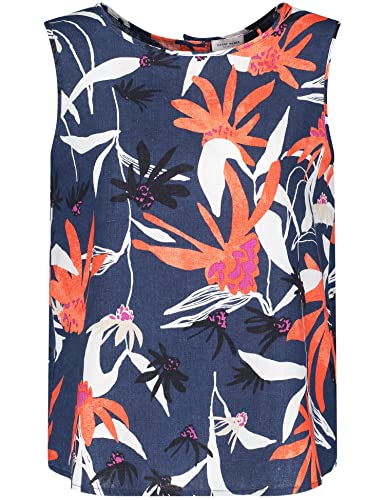 Gerry Weber Damen Ärmellose Leinenbluse mit geknöpftem Rücken ärmellos floral, Gemustert Blau/Rot/Orange Druck 36 von Gerry Weber