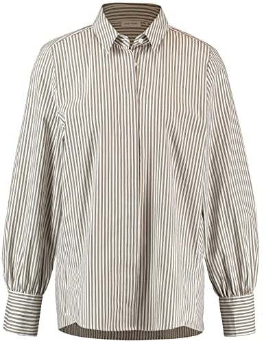 Gerry Weber Damen Bluse mit Längsstreifen Ballonärmel, Langarm, Manschette gestreift Ecru/Weiss/Grün Streifen 44 von Gerry Weber