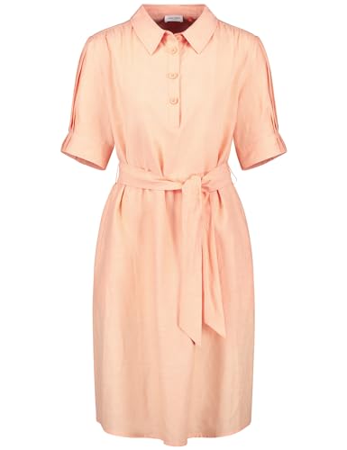 Gerry Weber Damen Blusenkleid mit Taillenband und Leinenanteil halber Arm, Manschetten unifarben knieumspielend Apricot Crush 48 von Gerry Weber