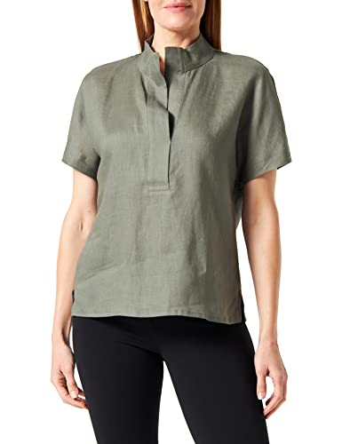 Gerry Weber Damen Blusenshirt aus Leinen überschnittene Schultern, Kurzarm T-Shirt 1/2 Arm Blusenshirt unifarben Olive 40 von Gerry Weber