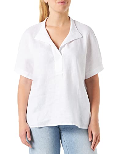 Gerry Weber Damen Blusenshirt aus Leinen überschnittene Schultern, Kurzarm T-Shirt 1/2 Arm Blusenshirt unifarben weiß/weiß 46 von Gerry Weber