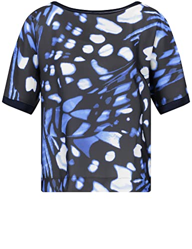 Gerry Weber Damen Blusenshirt mit Material-Patch Ärmelbündchen, halber Arm, überschnittene Schultern Frontprint Blau Druck 40 von Gerry Weber
