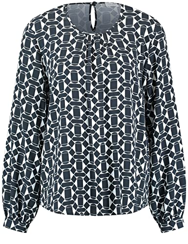 Gerry Weber Damen Blusenshirt mit grafischem Muster Manschetten, Langarm Gemustert Ecru/Weiss/Blau Druck 36 von Gerry Weber