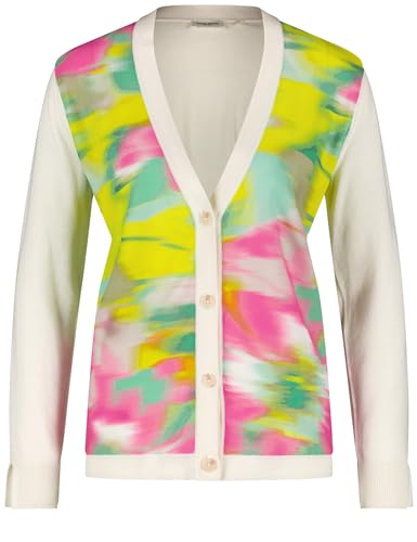 Gerry Weber Damen Cardigan mit Material-Patch breite Rippenbündchen, mit Schlitz floral, Gemustert Whisper White 42 von Gerry Weber