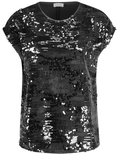 Gerry Weber Damen Elegantes Shirt mit Material-Patch und Paillettenbesatz Kurzarm unifarben Schwarz 44 von Gerry Weber